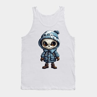Spooky figure of a skull in a mask wearing a cloak, perfect for Halloween, covered with snow ! Tank Top
